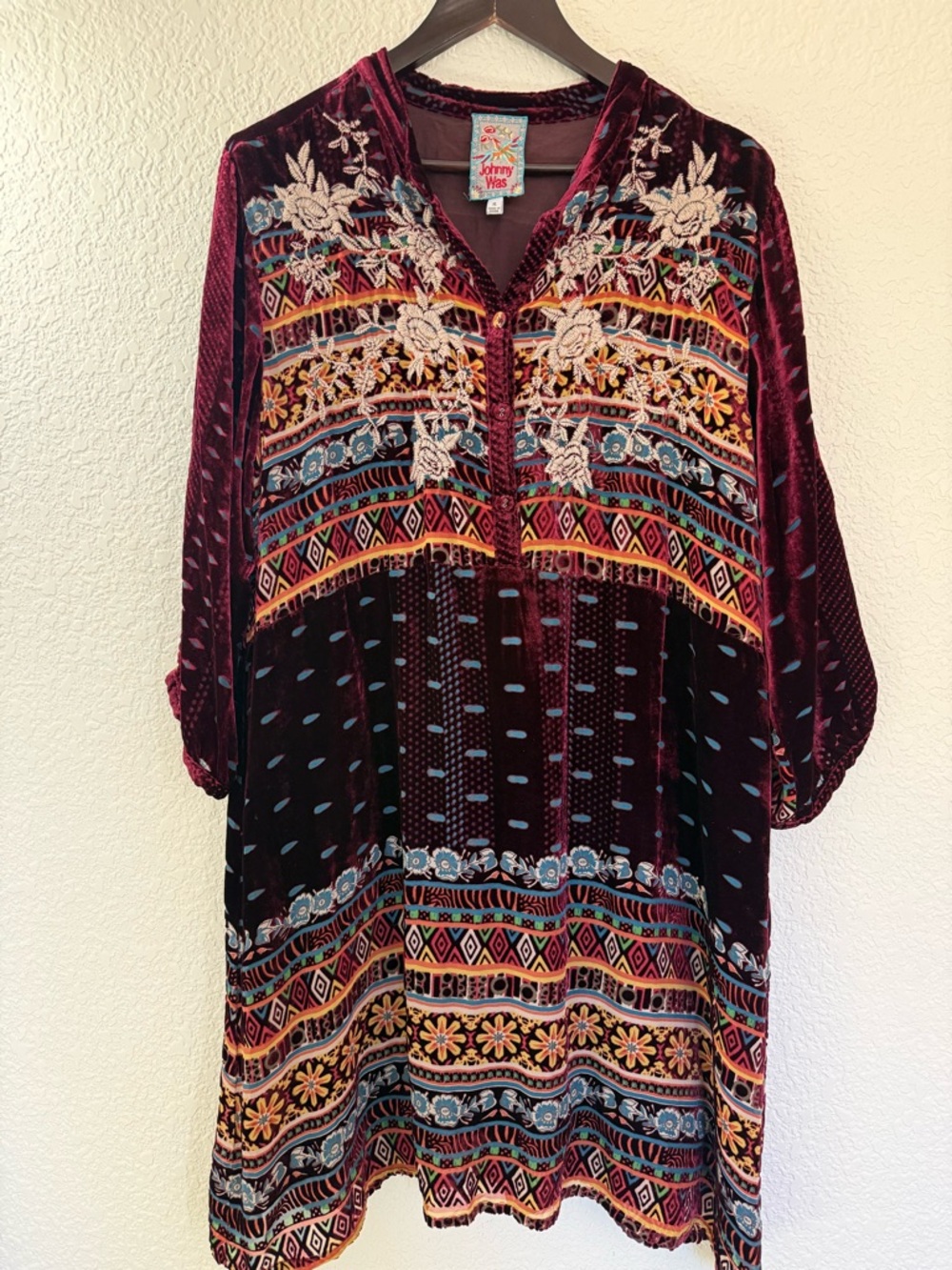 Johnny Was Velvet Embroidered Tunic Dress| | Boho Kantha Bae Style| XL - Picture 2 of 16